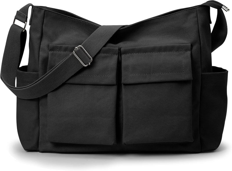 KALIDI FANCY FOREST KALIDI Canvas Tote Bag Messenger Bag, Large Crossbody Bag for Women or Men, Casual Canvas Shoulder Bag for College Work Daily - Image 1